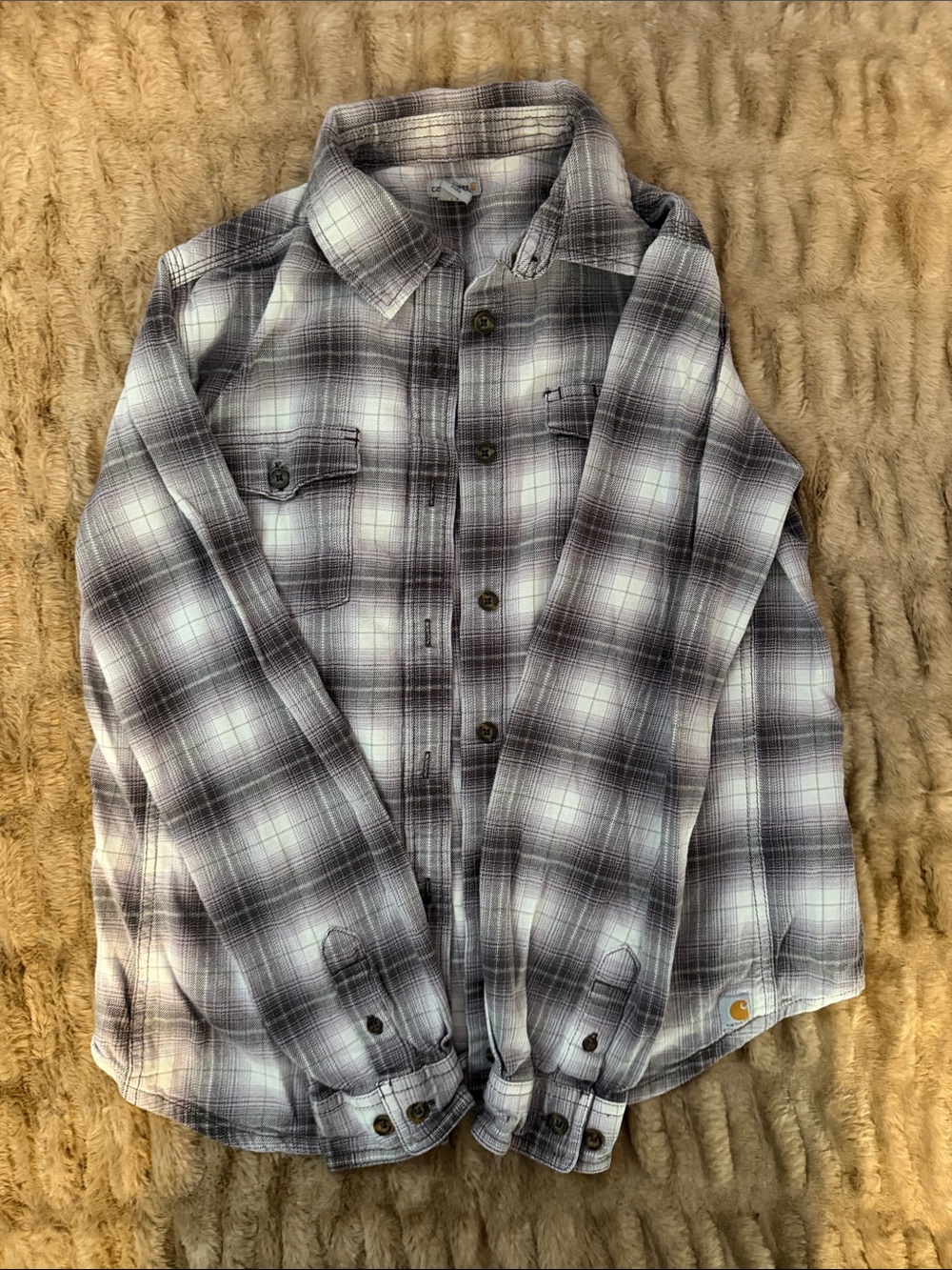 Carhartt Kids Plaid Shirt-Jacket in Gray and White
